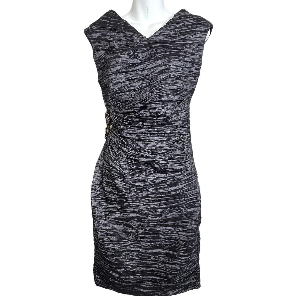 Calvin Klein Dress Size 4 Gunmetal Gray Ruched Embellished Sheath Cocktail Dress